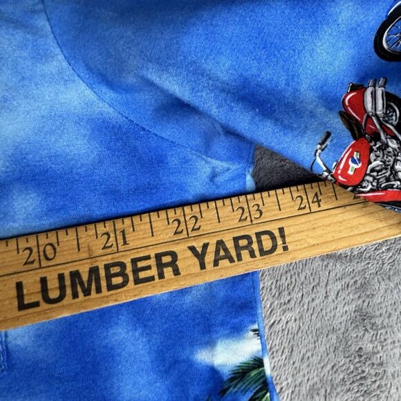 Vintage KY's Hawaiian Shirt Men's L‎ Motorcycle Ocean Mountain Beach Hut Scene - Picture 12 of 15